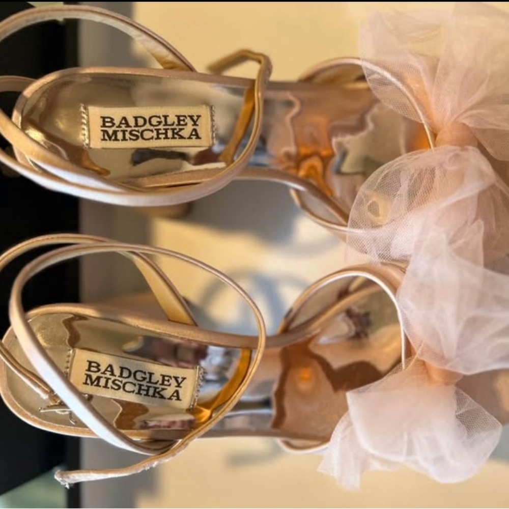 Badgley Mischka Strappy Heels with Tulle Bow - Picture 1 of 5